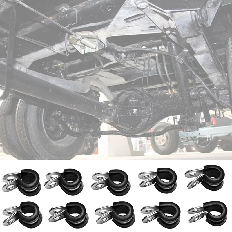 

10 PCS 3/8" Steel Fuel Line Clamps Rubber Cushion Clamp 10MM