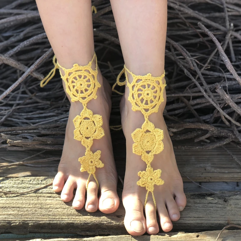 Beach Crochet Wedding Barefoot Sandals Anklets Cotton Handmade Anklets Dance Yoga Special Foot Accessories