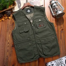 Spring Vest Men's New Style Pure Cotton Waistcoat V-neck Multi-pockets Waistcoat Middle-aged Casual Vest Daddy Clothes
