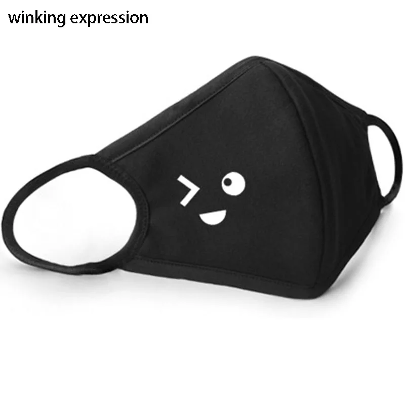 winking expression 1 шт хлопок Пылезащитная маска для лица Черный Анти-пыль хлопок милый 3D стерео узор женщины мужчины муфельные маски со ртом для лица - Цвет: winking expression