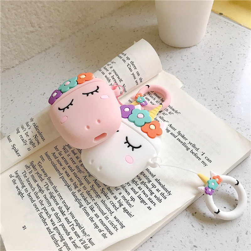 Силиконовый чехол для airpods 2 airpods чехол 3D милый ЕДИНОРОГ розовый мультфильм защитный беспроводной чехол для наушников air pods 2 чехол сумка