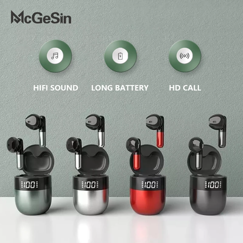 Беспроводные наушники McGeSin Bluetooth 5 0 Светодиодный дисплей питания HIFI музыкальные Спортивная гарнитура HD