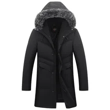 Новинка, длинное пуховое пальто с меховым воротником и капюшоном, зимнее Мужское пальто