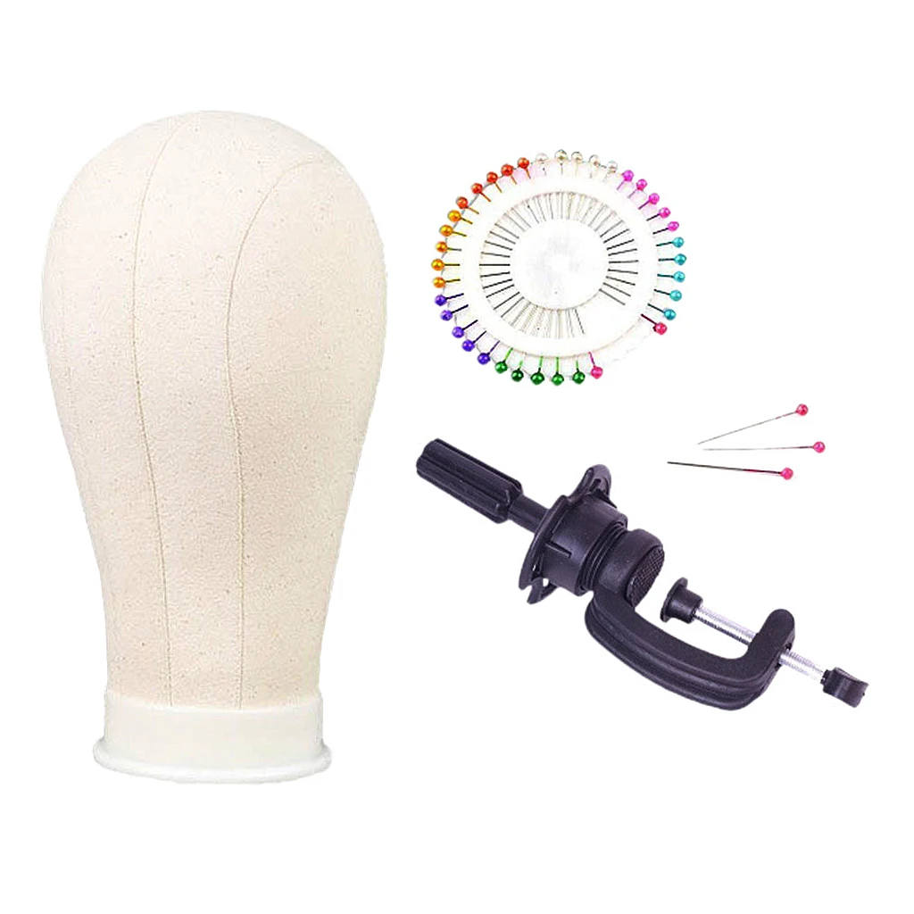 Wig Head Cork Canvas Mannequin Head with Stand for Wigs Display Manikin Head Wig Stand Display Holder Stand Model 21-25''