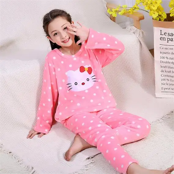 Осенне-зимняя одежда для сна для мальчиков и девочек комплект одежды для сна из кораллового флиса, домашняя одежда Фланелевая Пижама пижамы для девочек, детские пижамы - Цвет: color at picture