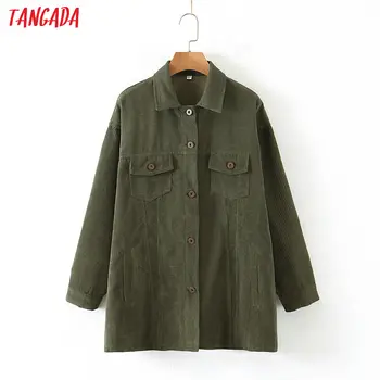 

Tangada Elegant women Amy Green Corduroy oversized jacket coat thick buttons jacket Female outwear SL190