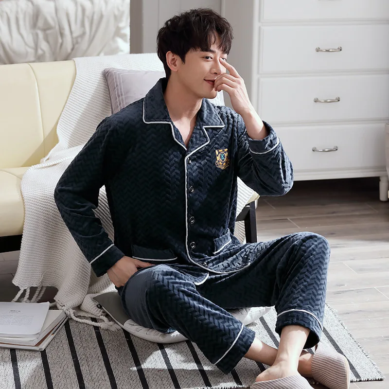 

Pajamas Men's Coral Fleece Winter Thin Style Warm Flannel Island Fleece Homewear Casual Wearable Pigiama Uomo Invernale Fashion