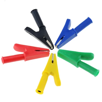 

5PCS All-inclusive Sheath Round Handle Opening 10MM Crocodile Test Adapter Clip Alligator 4mm Banana Plug Insulated Cable