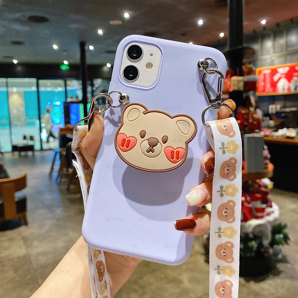 Cute Cartoon Holder With Lanyard Soft Phone Case for Xiaomi Redmi Note 9 9S 8T 8 Pro 7 6 5 4X 9A 9C 8A 7A 6A 5Plus 5A 4A Cover xiaomi leather case glass Cases For Xiaomi