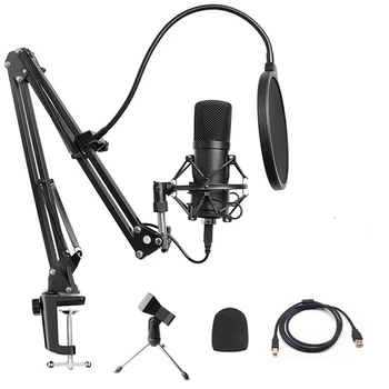 

USB Microphone Condenser Mic Podcast Kit for Windows/Mac with Arm Stand Tripod USB Cable and Table Mounting Clamp Kit for Karaok