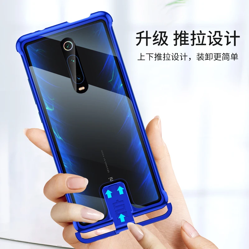 

For Redmi K20 Pro Push Pull Metal Frame Phone Cover for Xiaomi 9T Tempered Glass Transparent Back Cover
