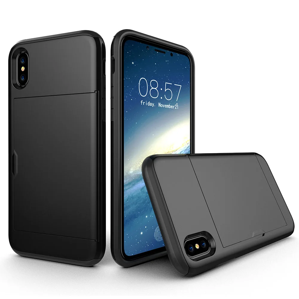 

Business Phone Case For iPhone X XS MAX XR Case Slide Armor Wallet Card Slots Holder Cover for iPhone 6 6s 7 8 plus Back cover