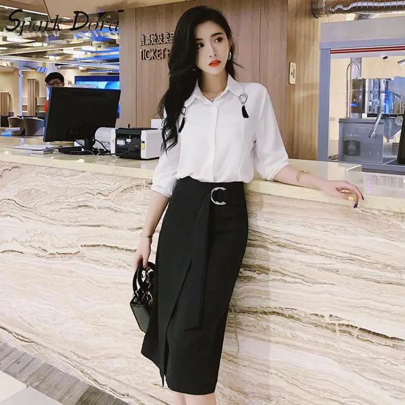 

SparkDora Spring 2020 High Waist Irregular Split Mid Length One-step Skirt Package Skirt A-line Skirt Half Skirt Work Clothes