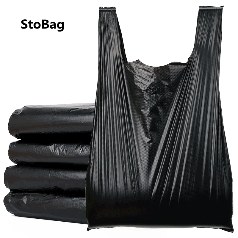 Утолщенный черный жилет StoBag 500 г/упаковка пластиковый пакет для покупок на вынос