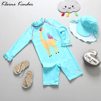 

Baby Girl Swimwear Long Sleeve UV Protection One Piece Bathing Clothes for Girls Giraffe Print Lovely Children Swimming Suit