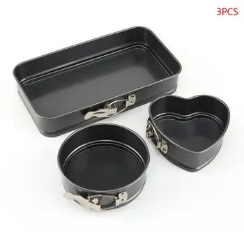 

3pcs/set Carbon Steel Cake Mold Rectangle Heart Round Baking Pan Non-stick Slipknot Removable Base Tray Kitchenware