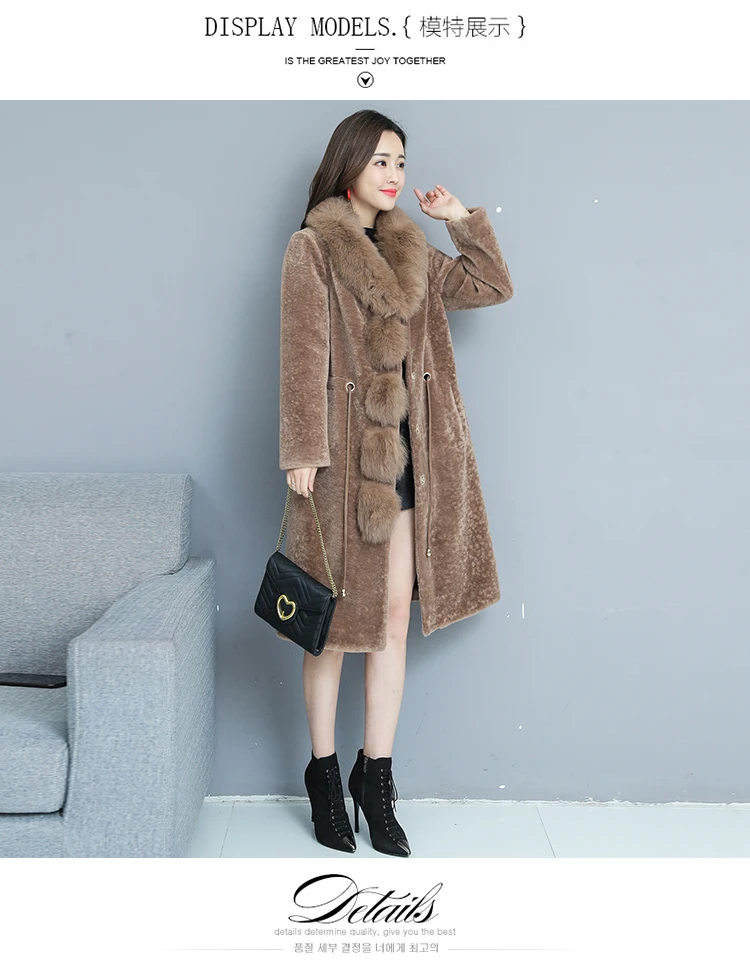 Real shot brand simple temperament plue size women's Thick Warm Fur Overcoat collar Merino Sheep Fur coat