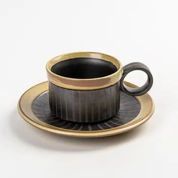 

European Vintage Ceramic Coffee Cup Simple Luxury Textured Porcelain Hand Painted Cup High Quality Teacup and Saucer New MM60BYD