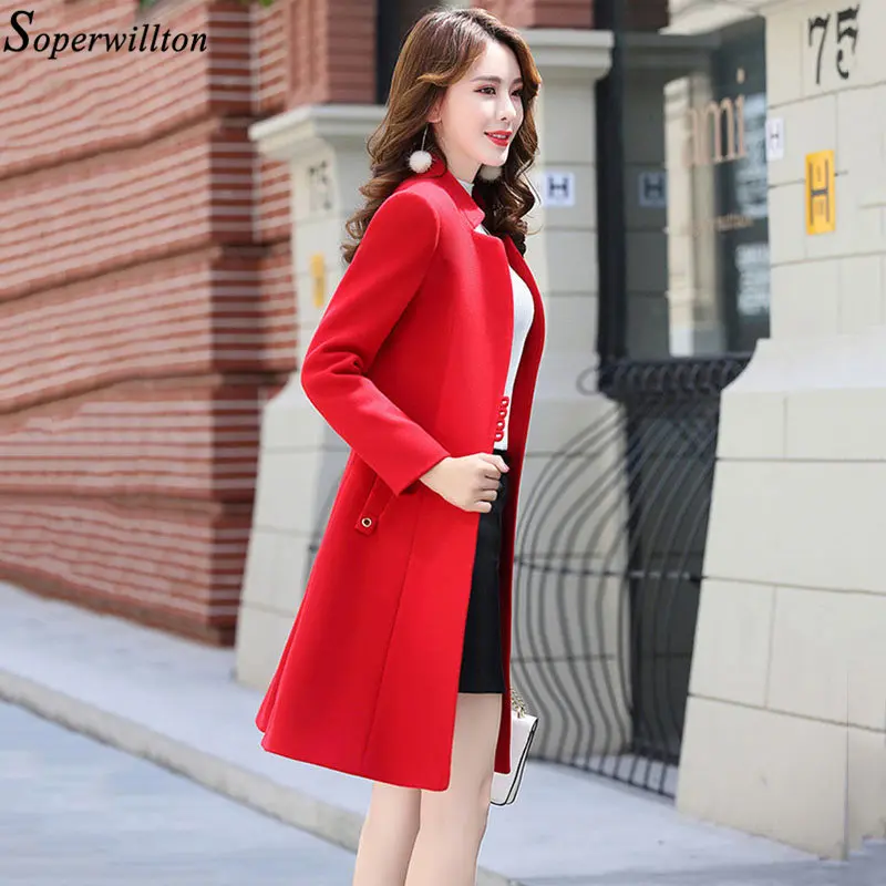 Осень-зима Для женщин Полушерстяное пальто Однобортный длинные Woolend элегантные офисные куртка, женская верхняя одежда, цвет: хаки/красный/WC3