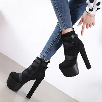 

Karinluna 2020 Dropship Women Shoes Woman Brand Fashion Platform Top Quality Super High Heels Belt Buckle Motorcycles Boots