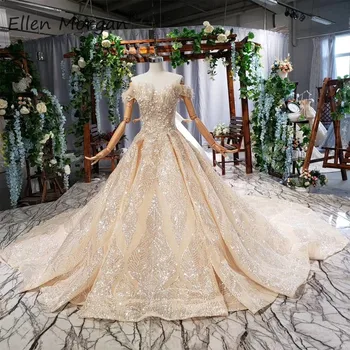 

Luxury Lace Glitter Wedding Dresses Sexy Off Shoulder Beads Lace up Cathedral Royal train Ball Gowns Vestido De Novia 2019
