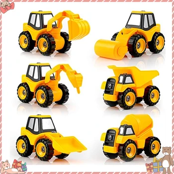 

6pcs Set Children's Puzzle Disassembly Engineering Car Construction ToysTruck Mixers Car Bulldozers Excavator Drill Soil Car