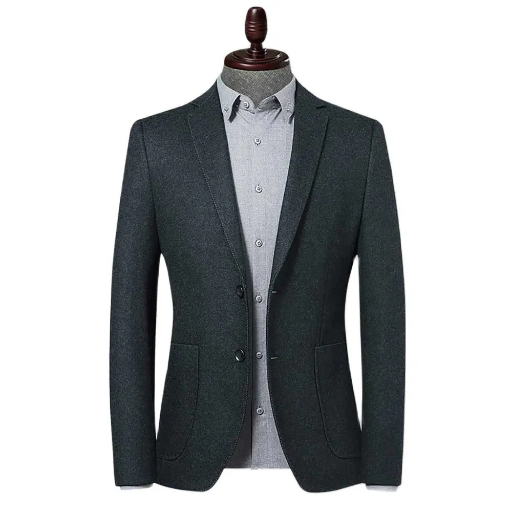 Men Wool Blazer Jacket Casual Slim Fit Suit Blazers Wedding Office
