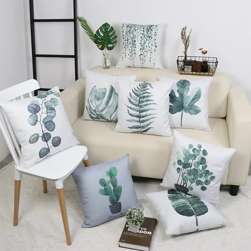 

Nordic Green Leaves Pillow Case Sofa Cushion Car Waist Pillow Case Decorative Cushion Cover Best Sofa Decoration