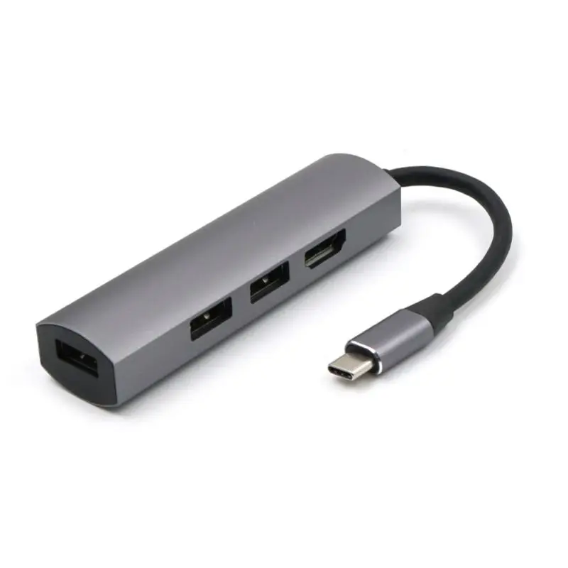 3 Порты и разъёмы док-станция USB 3,1 Тип с разъемами типа C и USB 3,0 разветвитель кабеля Шнур ноутбук адаптер переменного тока для планшетного компьютера аксессуары для ванной комнаты с 4K HDMI конвертер для HDMI - Цвет: Серый