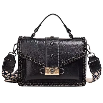

2019 New Wide Shoulder Strap Small Square Bag Fashion Rivet Crossbody Bag Female Bags Messenger Bag Women purses and handbags