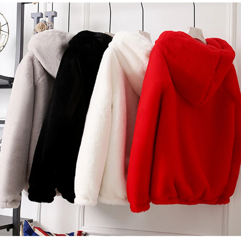 

Fur coats imitation mink autumn winter new fur jacket coat ladies short rabbit fur plush hooded Parker jackets women's clothing