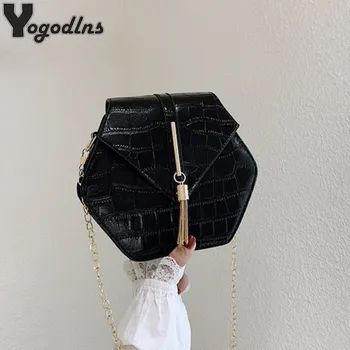 

Hexagon Solid Color PU Leather Handbag Women Summer Chain Crossbody Bag Fashion Alligator Circle Shoulder Bag Handbags and Purse
