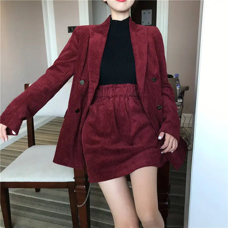 Heydress осенний Однотонный женский элегантный вельветовый Блейзер офисный женский пиджак с отложным воротником женское двубортное пальто цвета красного вина