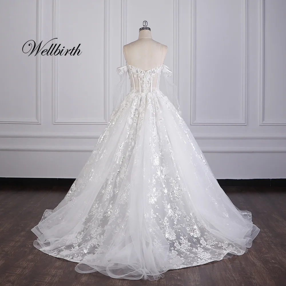 Реальное изображение Wellbirth Vestido de novia милый молния на спине бальное платье свадебное платье с открытыми плечами свадебное платье JC008