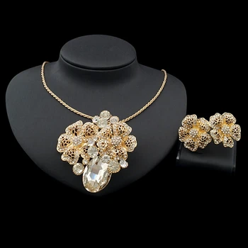 

Yulaili Pendant Brooch Necklace Earrings Zircon Fashion France White Butterfly Flower Gold Color Plating Two Jewellery Sets