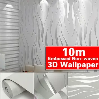 

0.53*10M Non-woven Flocking Wallpaper Home Decor Fashion Silver 3D Wave Stripe Embossed Wall Paper Living Room Sofa Bedroom Wall