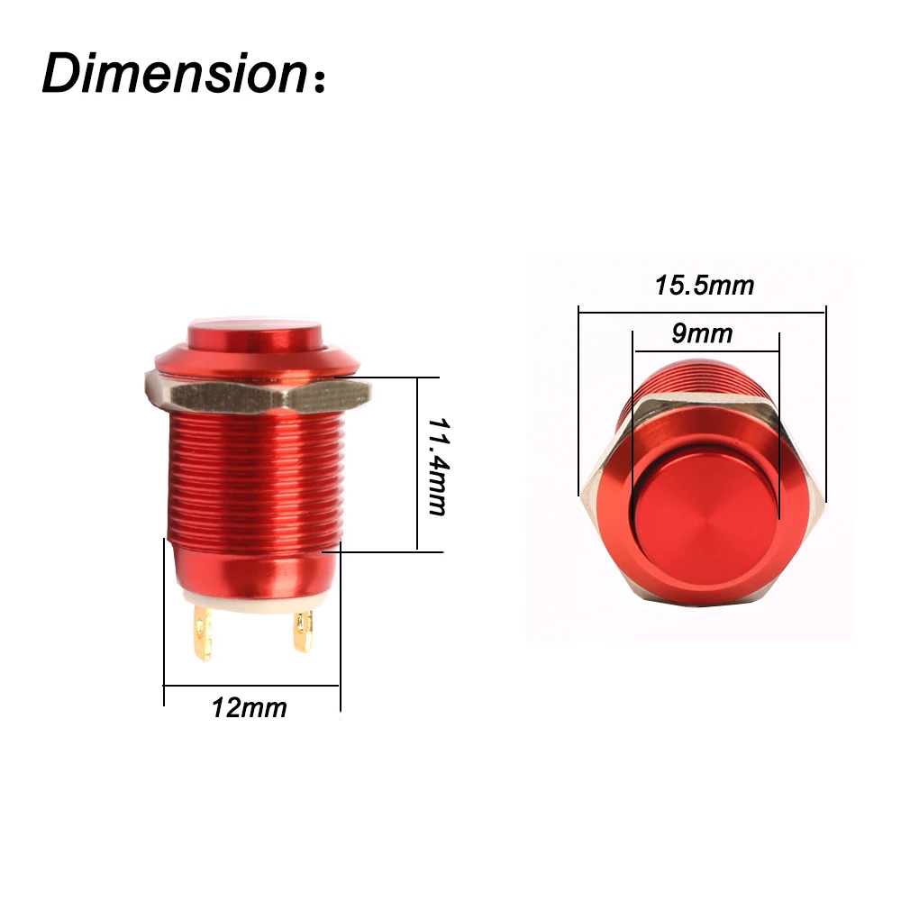 12 мм металлический оксидированный кнопочный переключатель плоский круглый водонепроницаемый моментальная Перезагрузка 1NO Контактный Терминал Красный Черный Синий Золотой Зеленый 12QYGT. F