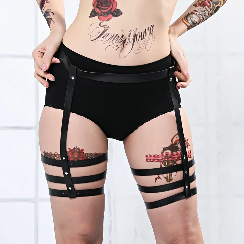 CEA Sexy Chest skórzana uprząż kobiety pas Body do Bondage Strap Goth bielizna czarna regulowana skórzana podwiązka pas do pończoch