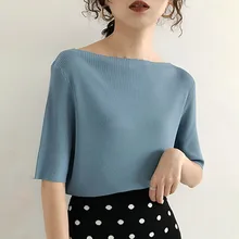 Ice Silk T-shirt Knitwear Woman Spring Summer Slim Cool Breathable Office Lady Causal Tops Knitwear Young Girl Japan Korea