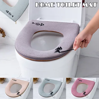 

Warm Soft Toilet Cover Seat Pad Zipper Cartoon Style Toilet Closestool Seat Cover Mat TN88