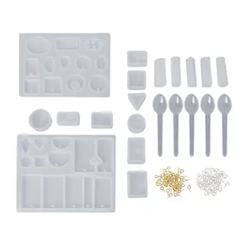 

1 Set Silicone Mold With Clasp Spoon Combination Molds DIY Jewelry Making Tools Epoxy Resin Mirror Cake Decoration Pendant Neckl