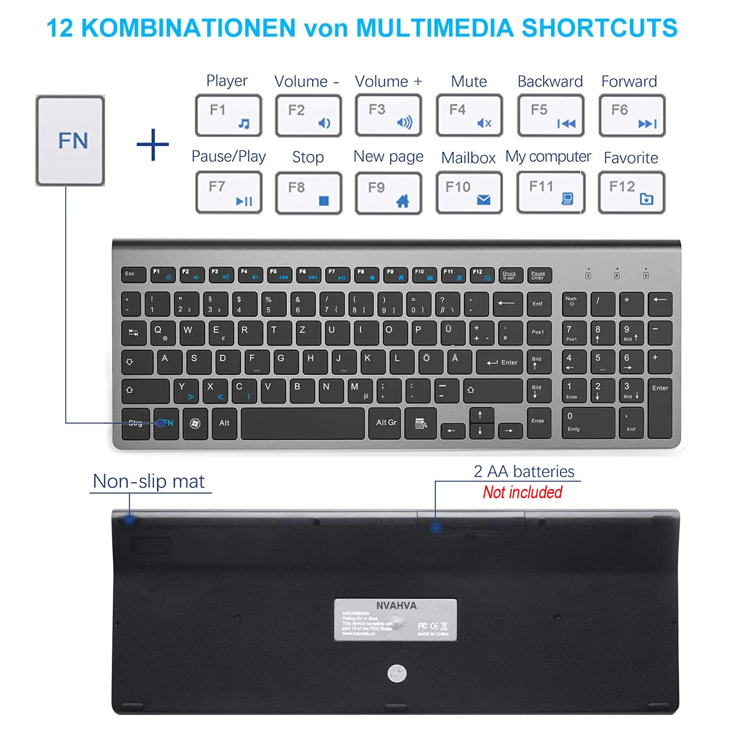 Qwertz-teclado Multimídia sem Fio Layout Alemão Ultra Fino 101 Teclas Baixo Ruído 2.4g Windows 10 Android tv Box - Imagem 4