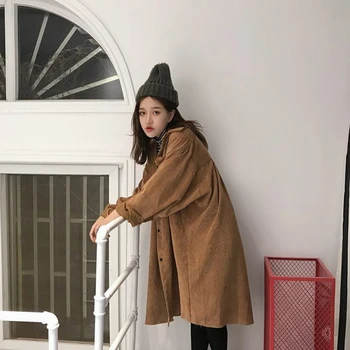 

Spring Autumn Coats Women Jacket Vintage Turn-Down Collar Long Sleeve Casual Loose Outerwear Long Coat Chamarras De Mujer
