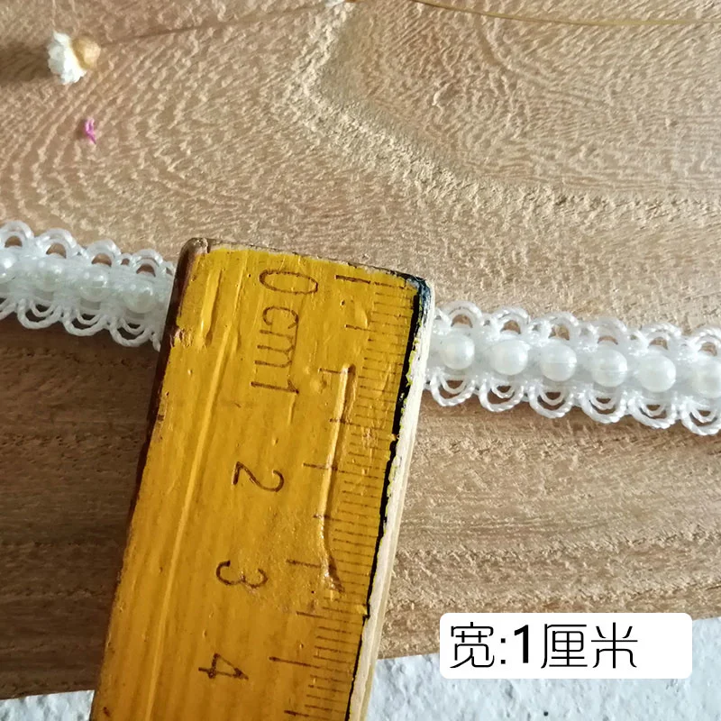 Lace Accessories 1CM Wide Polyester Glitter Pearls Braided Webbing Beaded Fringe Lace Edging Trim Wedding Dress Headwear DIY Sewing Decor