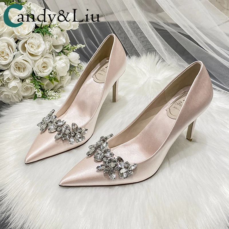 violencia ansiedad Superficial Zapatos de tacón bajo personalizados para novia, vestido de boda cristal,  de seda champán, dama de honor, tacones altos blancos, tacones finos, 3cm| Zapatos de tacón de mujer| - AliExpress