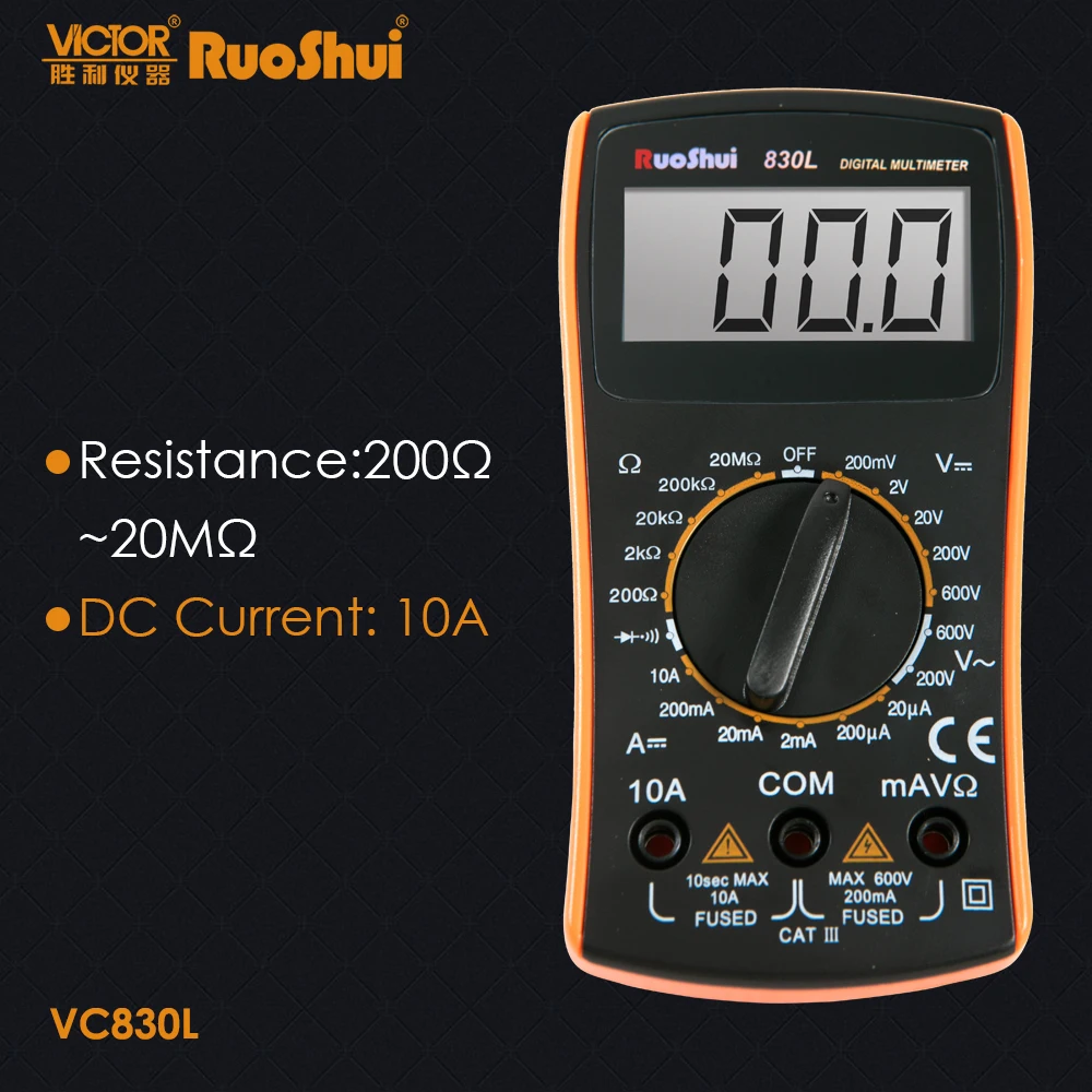 RuoShui VC830L пальмовый Цифровой мультиметр 2000 Counst ручной диапазон сопротивления напряжения студентов Multimetro Victor Электрический тестер