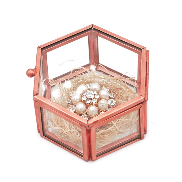 Розовое золото с шестигранной головкой Стекло в виде геометрических фигур кольцо коробка для макияжа, органайзер, хранение бижутерии коробка вечный цветок микро пейзаж крытая