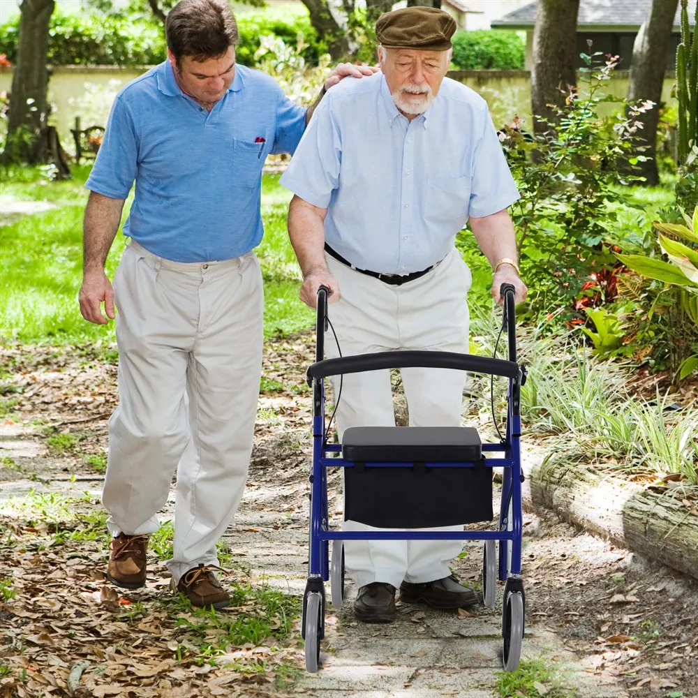 Walker per adulti HOMCOM con sedile regolabile e poggiapiedi pieghevole