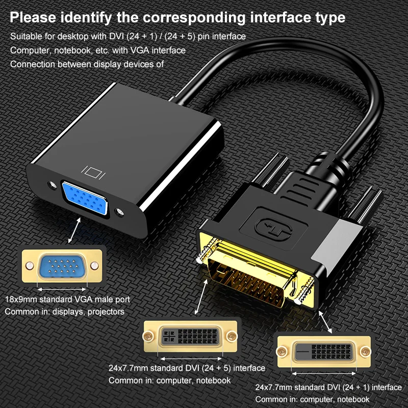 Felkin DVI to VGA Adapter Cable DVI Male to VGA Female 1080P Video Converter Cable for HDTV PC Laptop Projector Computer Monitor