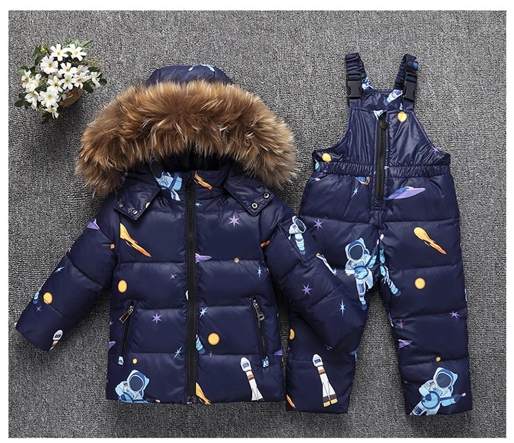 Dollplus/Зимний Детский костюм пуховая куртка из двух предметов для мальчиков и девочек, штаны зимний теплый костюм комплекты утепленной пуховой куртки